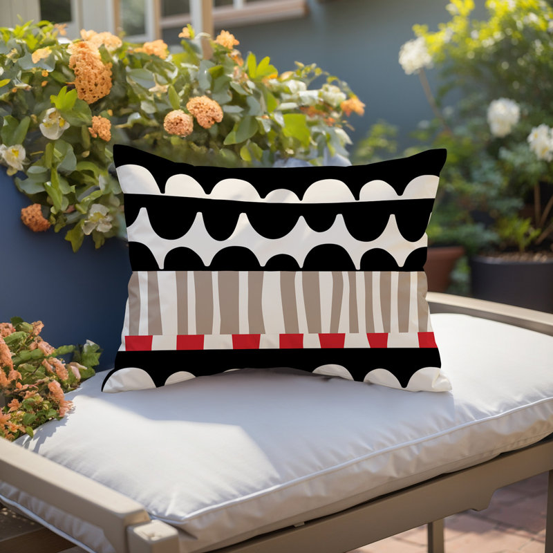 Coussin rectangulaire intérieur / extérieur Rami, Rouge / noir / blanc cassé, H 18 po x l 25 po
