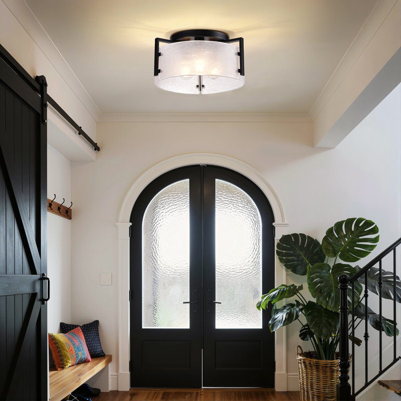 15.75" Opal White Handmade Glass Flush Mount Ceiling Light