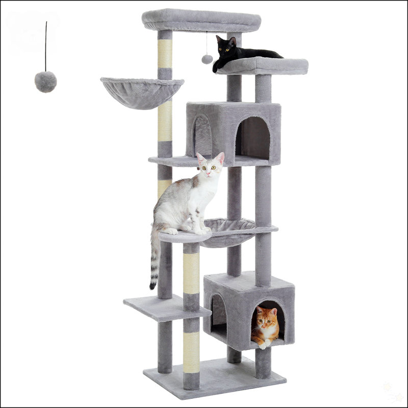 Arbre à chat 69 po pour grands chats d'intérieur, Gris