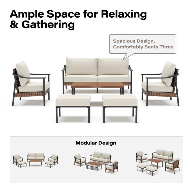 5-person Outdoor Metal & Rattan Conversation Set With Cushions