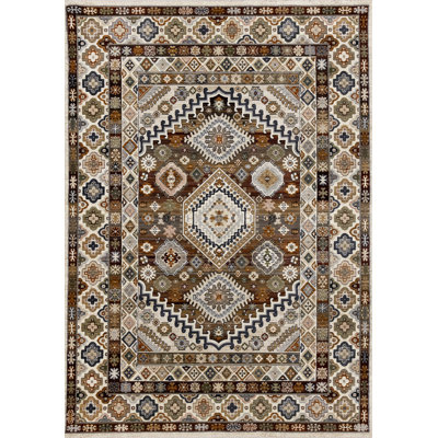5' X 8' Cream Brown And Tan Oriental Area Rug