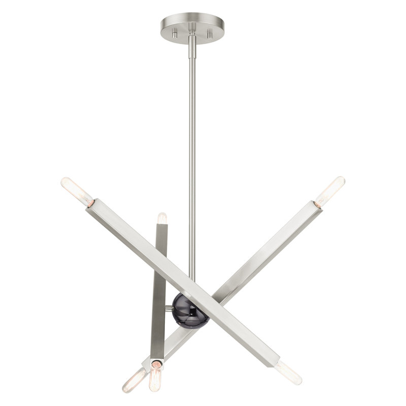 Lustre linéaire moderne Spoutnik à 6 lumières Reseda Onondaga, Nickel brossé