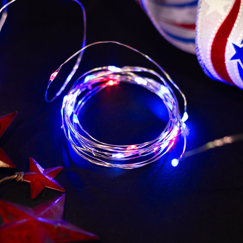 Patriotic LED Micro Fairy Lights - 17' - Red White And Blue - Copper Wire - 50Ct