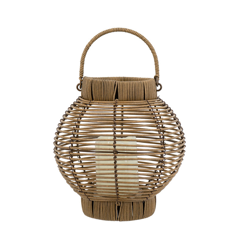 8.5X8.5X10" Black Faux Rattan Lantern With White LED Candle And Timer Function, Black