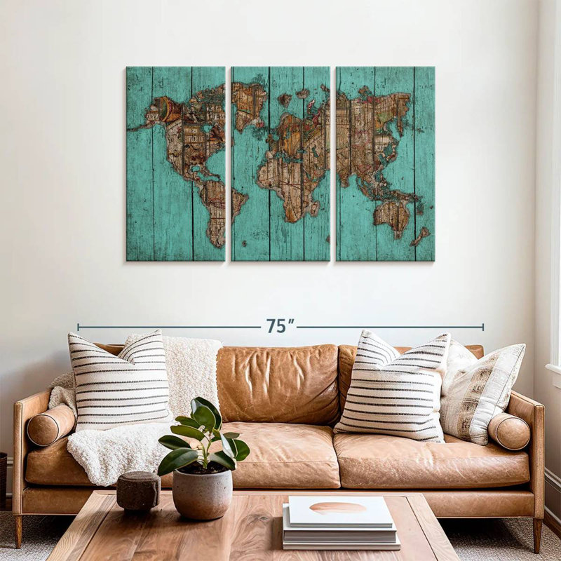 Carte en bois Aliaz turquoise, H 36 po x l 57 po