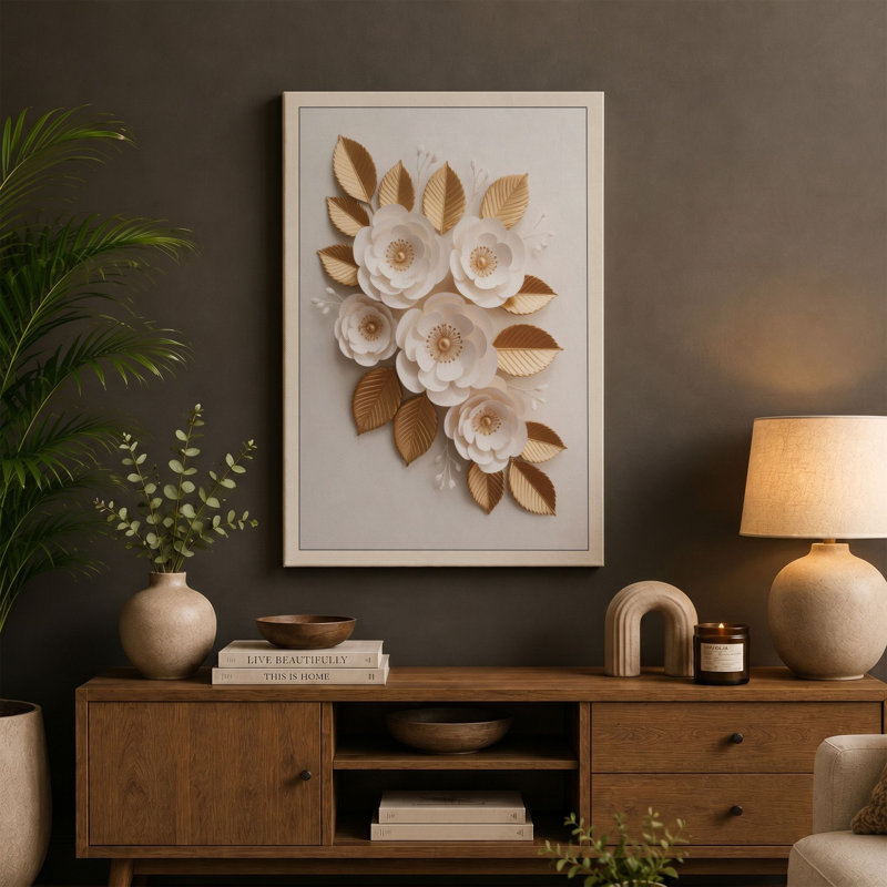 Sculpted Paper Blooms Botanical - Wrapped Canvas, 18x12 - 45.7 x 30.5 cm, Sage Border