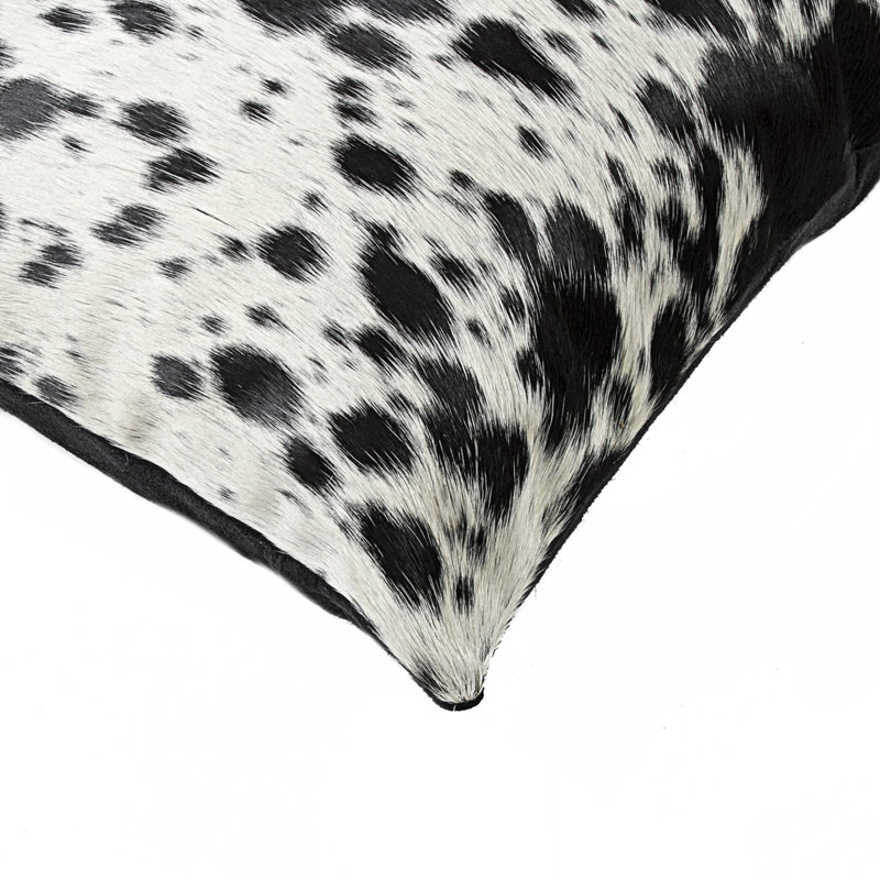  Coussin en cuir de vache 18 po x 18 po, Noir / blanc