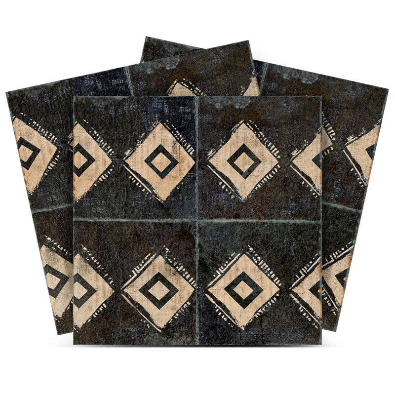 Carrelage mosaïque floral en vinyle 6 po x 6 po (ensemble de 24), Noir / Beige