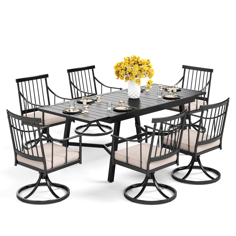 Aiona 6 - Person Patio Dining Set with Extendable Rectangular Table , Cushions Included