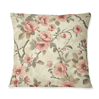 Pink Green Flower Garden Dreams I - Modern Throw Pillow