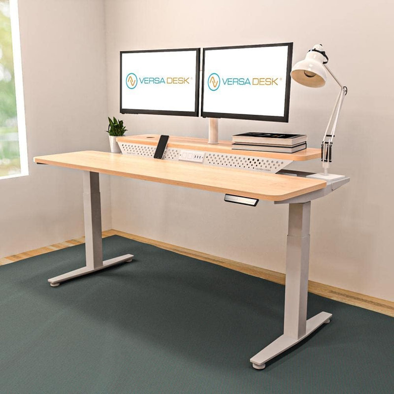 PowerLift Electric Standing Desk, Height Adjustable with Split-Level Desktop, USB & Power Outlets, Maple, 72" W x 30" D