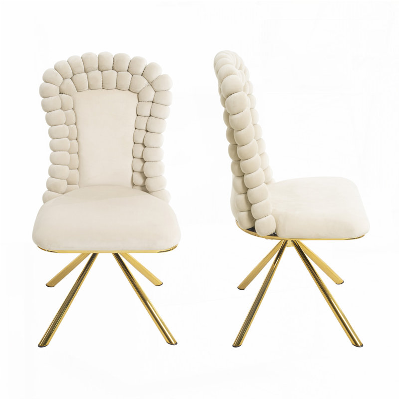 Chaises de salle à manger en velours avec pieds en métal doré, Beige