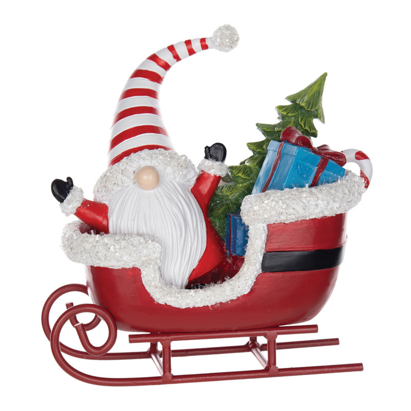 Figurine de père Noël gnome en traîneau (ensemble de 2)