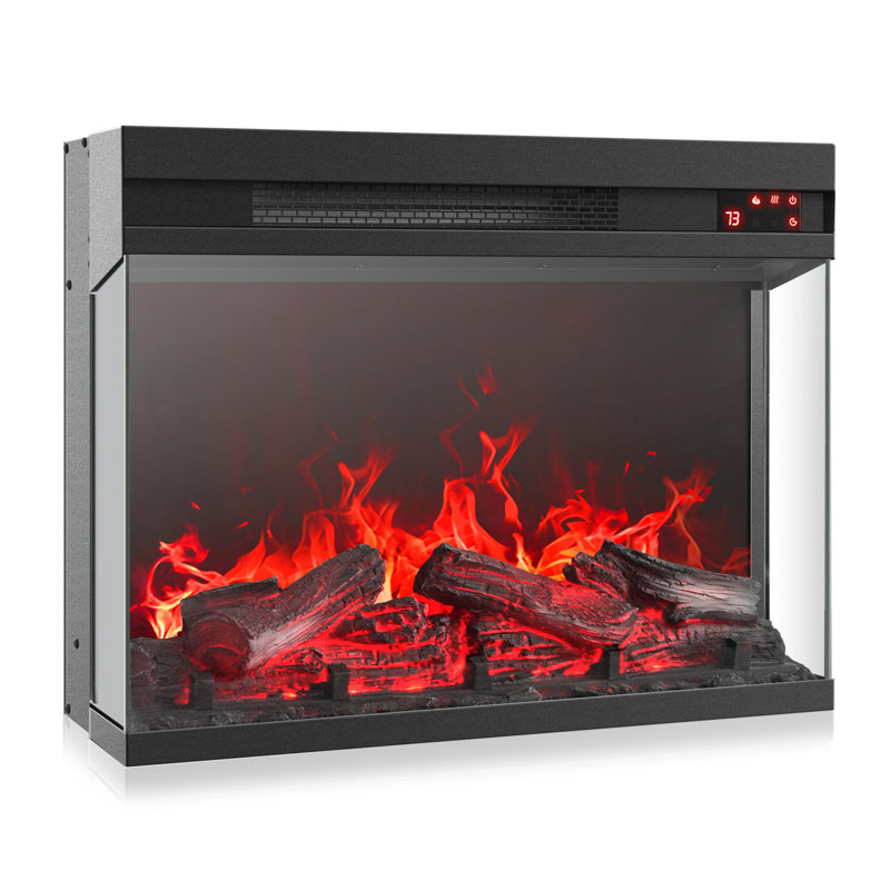 23" Electric Fireplace with Realistic Crackling Sound For Bedroom Living Room Apartment and Office, Adjustable Flame Speed Setting and Brightness Level,3-Side Glass