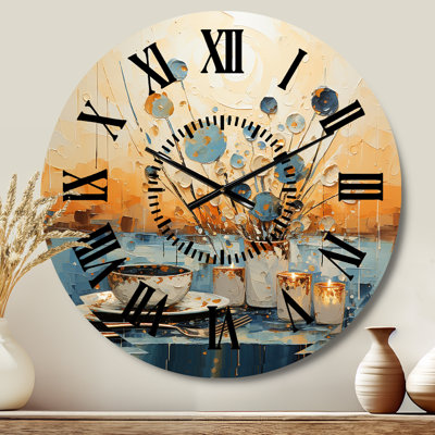 Blue Culinary Essence Kitchen Blooms - Kitchen Black Face Wall Clock
