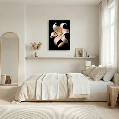 White Lily With Red Speckles And Water Droplets Canvas Wall Art