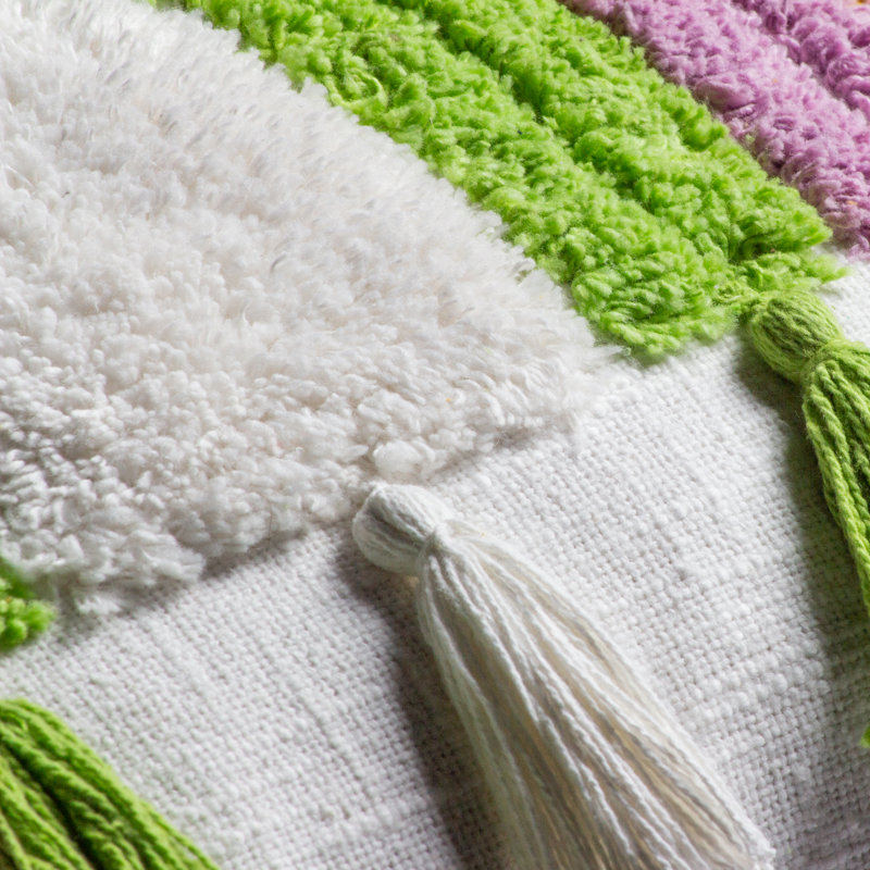 Rainbow Tassels Square Throw Cushion, Polyester/Polyfill