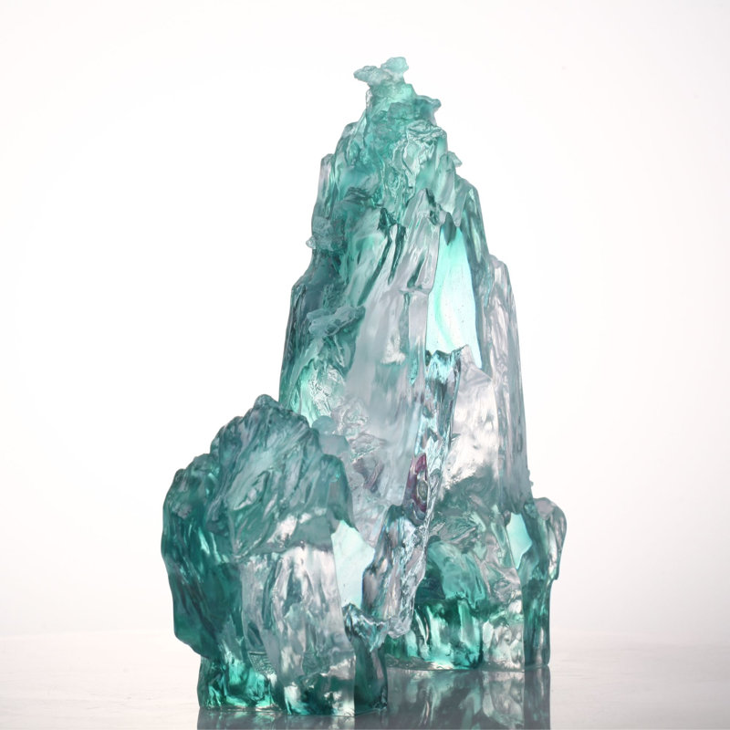 LIULI Crystal, Mountain and Pine Sculpture, Camellia, Tai Chi Series | Evergreen Mountain Spirit