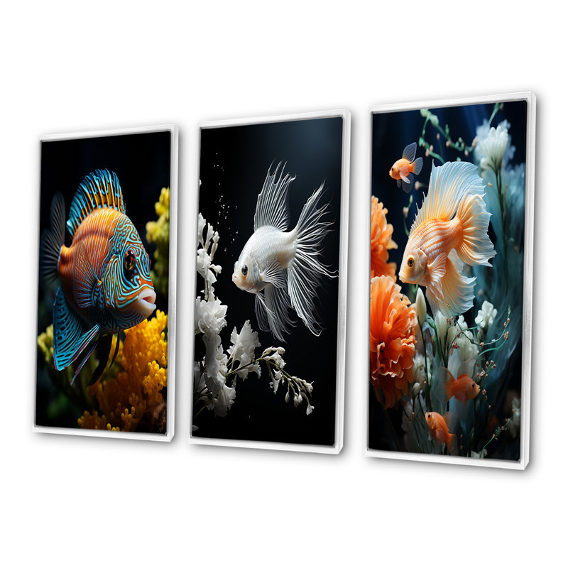 Corals Butterflyfish Aquamarine Adventure, 40" H x 60" W, White Floater Framed