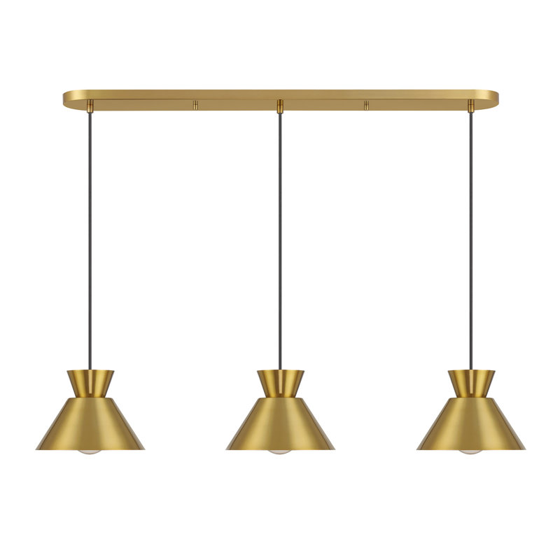 Lustre linéaire à 3 lumières Ohiremen, Laiton naturel