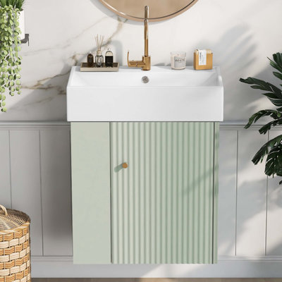 Meuble-lavabo flottant moderne 21,6 po avec lavabo en céramique - pour les petites salles de bain, rangement à gauche