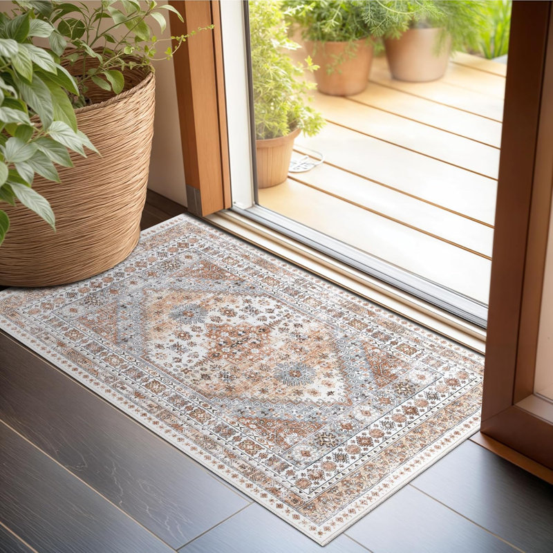 Tapis lavable antidérapant Medallion (orange), Rectangulaire 2 pi x 3 pi