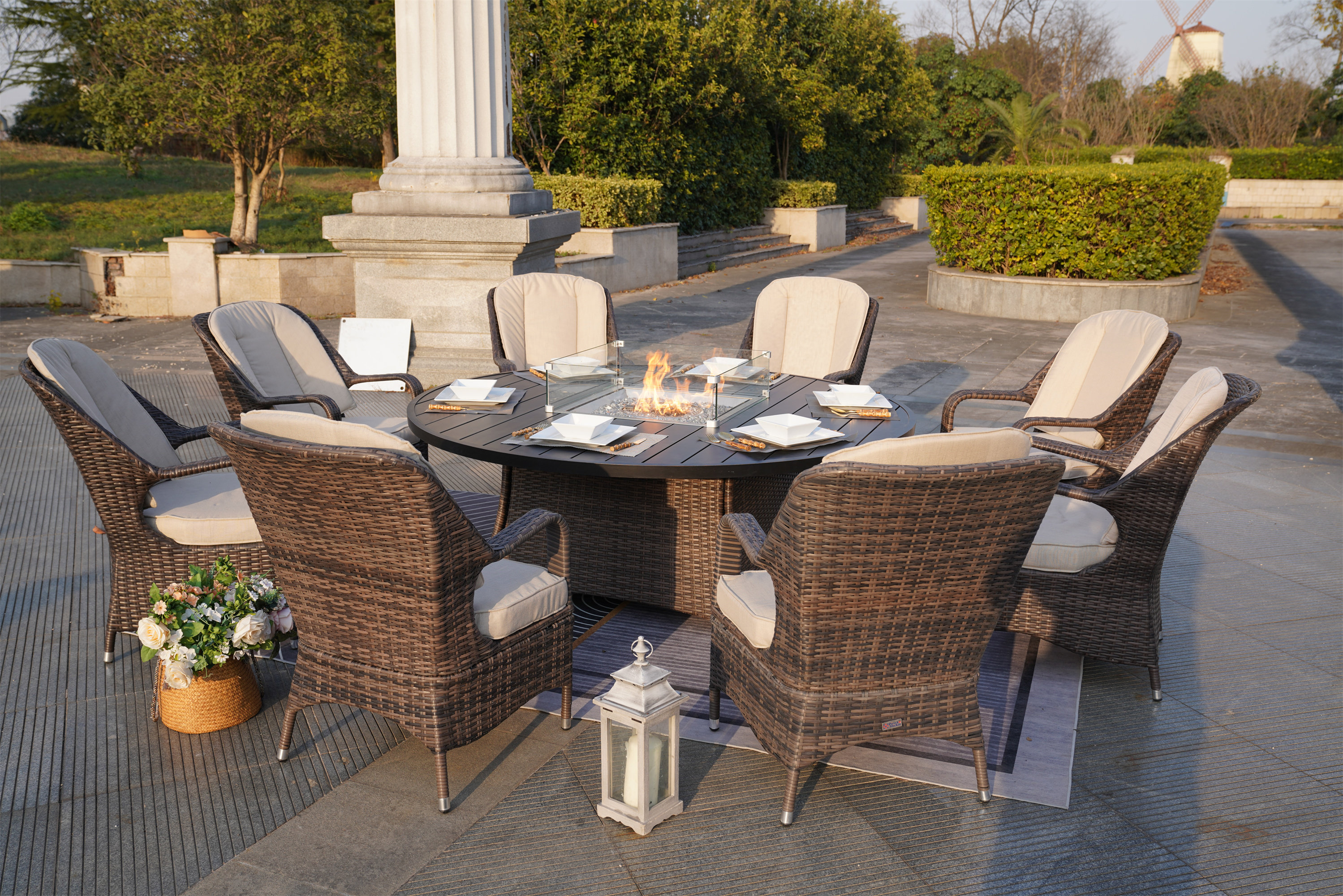Red Barrel Studio Pomos 8 Person Round Outdoor Dining Set with Cushions Wayfair