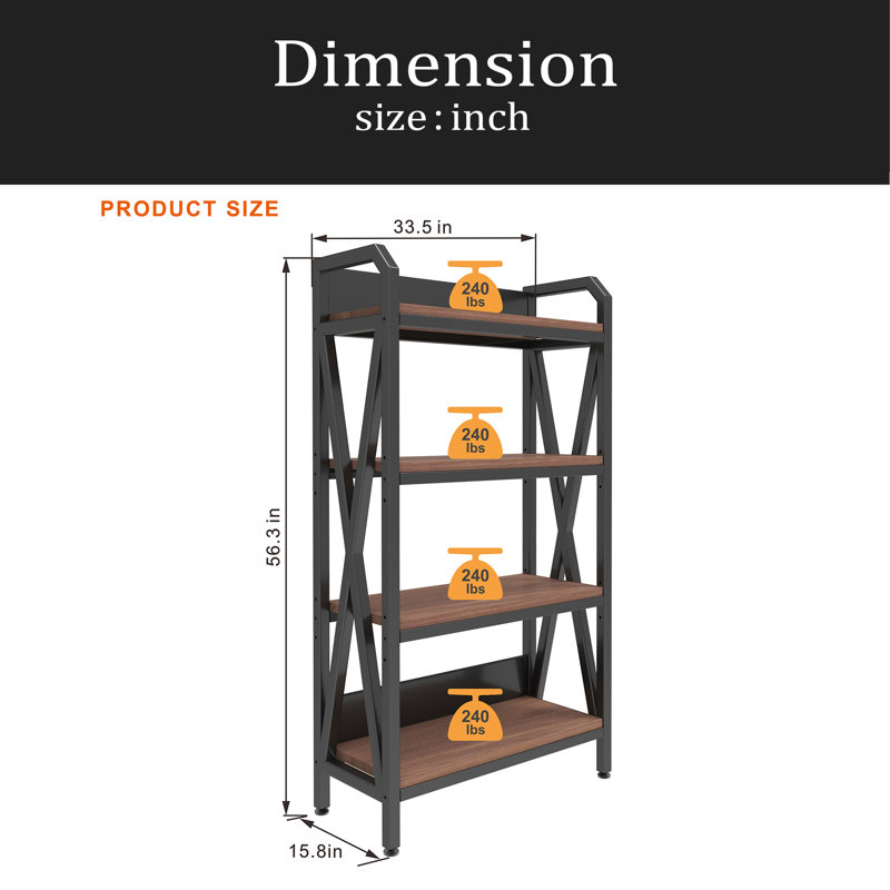 Tablettes de rangement à 4 niveaux 56,30 po Bakers Rack, 56,3 po x 33,5 po x 15,8 po, Black/Brown