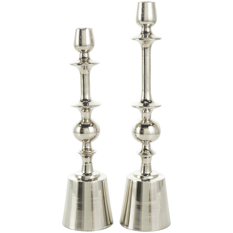 Bougeoir de table en aluminium, Argent, H 15,3 po x l 3,5 po x P 3,45 po