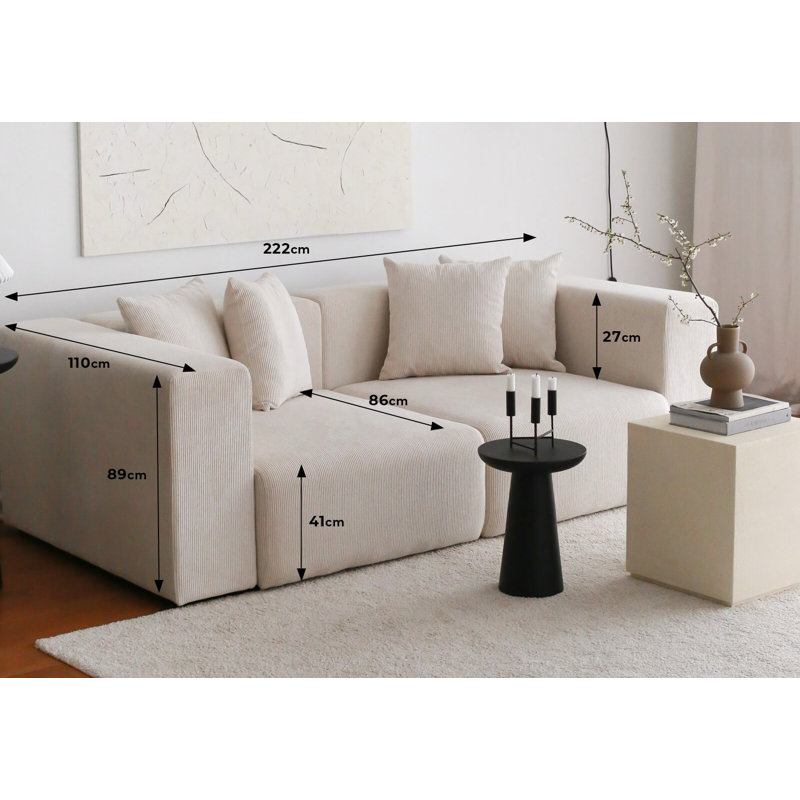 Luxurious 3-Seat Sofa, White Velvet, 87.4 x 35.0 x 43.3 inches | 100% Hornbeam Frame, 16.1 inches Seat Height, 33.9 inches Seat Depth | Elegant Design with Plastic Legs, Perfect for Living Room & Modern Decor