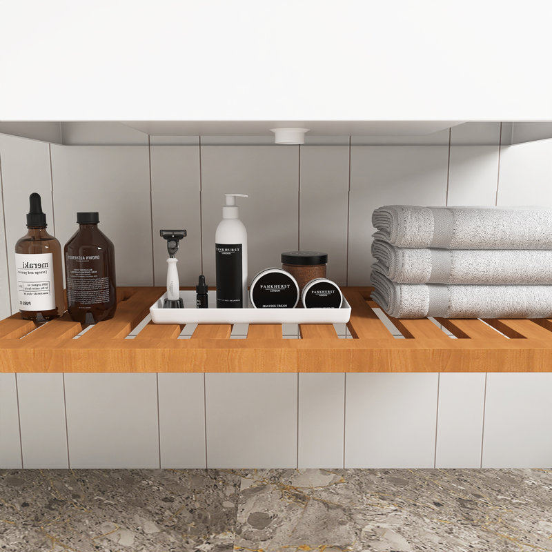 Wall-Mounted Floating White Rectangular Acrylic Integrated Basin With Striped Shelves Layer Bathroom Vanity In Dark Walnut