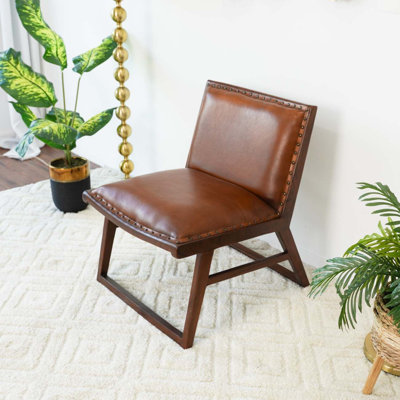 Méridienne moderne en cuir brun clair Everett