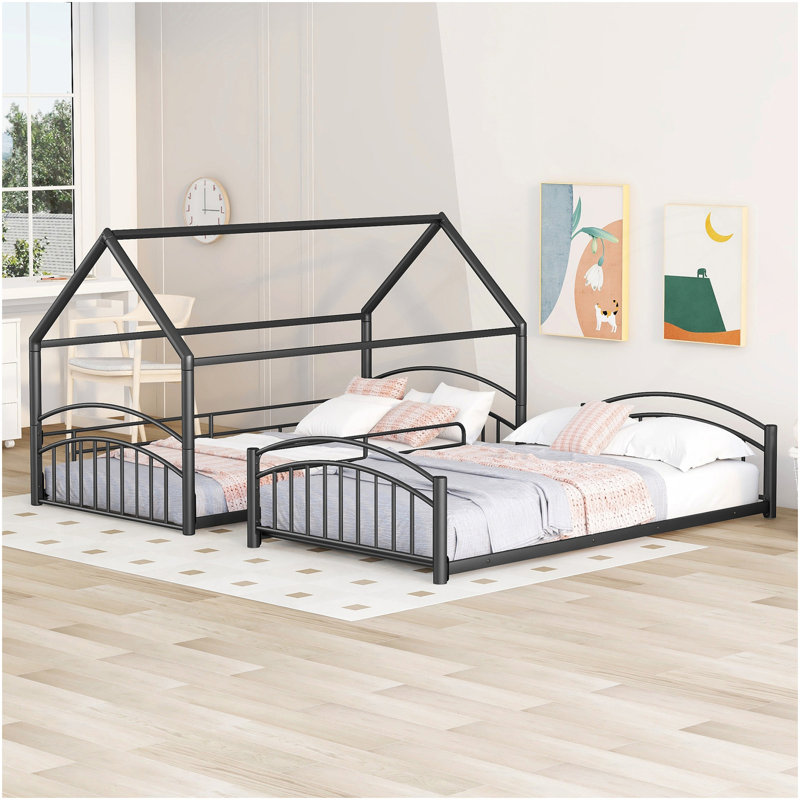 Lit superposé simple au-dessus d'un lit simple en métal avec glissade, lit pour enfant, noir