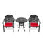 Patio en fonte d'aluminium 3, cadre noir, coussins de couleur aléatoire pour la piscine, chaises empilables, table d'extérieur ronde avec parasol 3 meubles, noir, moment agréable,