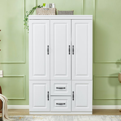 Armoire blanche moderne avec portes à fermeture douce - Garde-robe en MDF avec tablettes et tiroirs de rangement pour la chambre à coucher