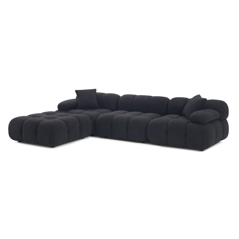 Chesnie Black Vegan Shearling 4-Piece Modular Sectional