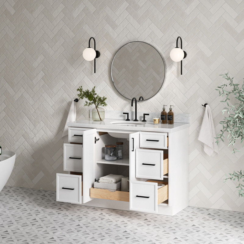 ARIEL Kelly 49 Single Sink Bathroom Vanity with Italian Carrara Marble Top, White, 49"