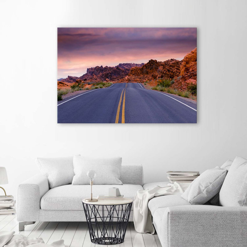 Route 66 - No Frame Print on Canvas, 60cm H x 90cm W