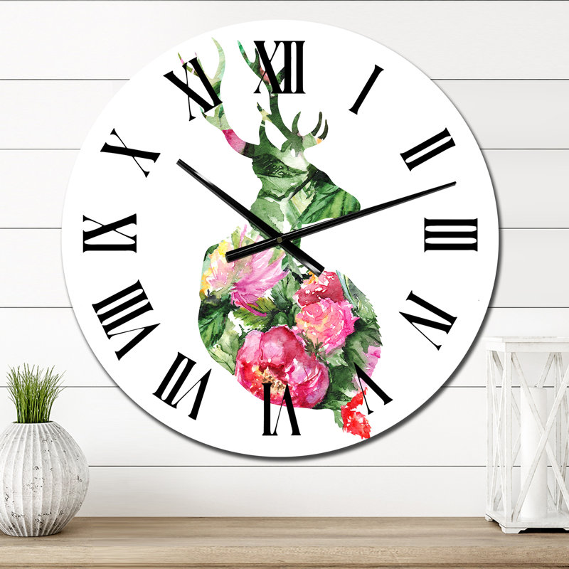 Silhouette d'un cerf vert - horloge murale traditionnelle, Petit