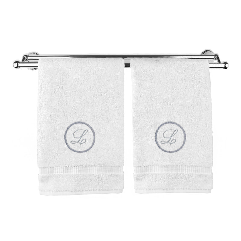 Essuie-mains monogramme - ensemble de 2 - lettre à motif circulaire, Blanc / argenté, L