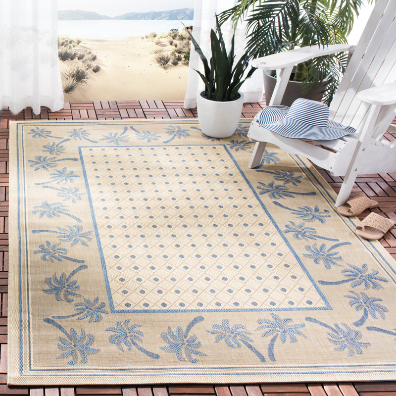 Tapis d'intérieur / extérieur à motif floral Lueck, Rectangle 6 pi 7 po x 9 pi 6 po
