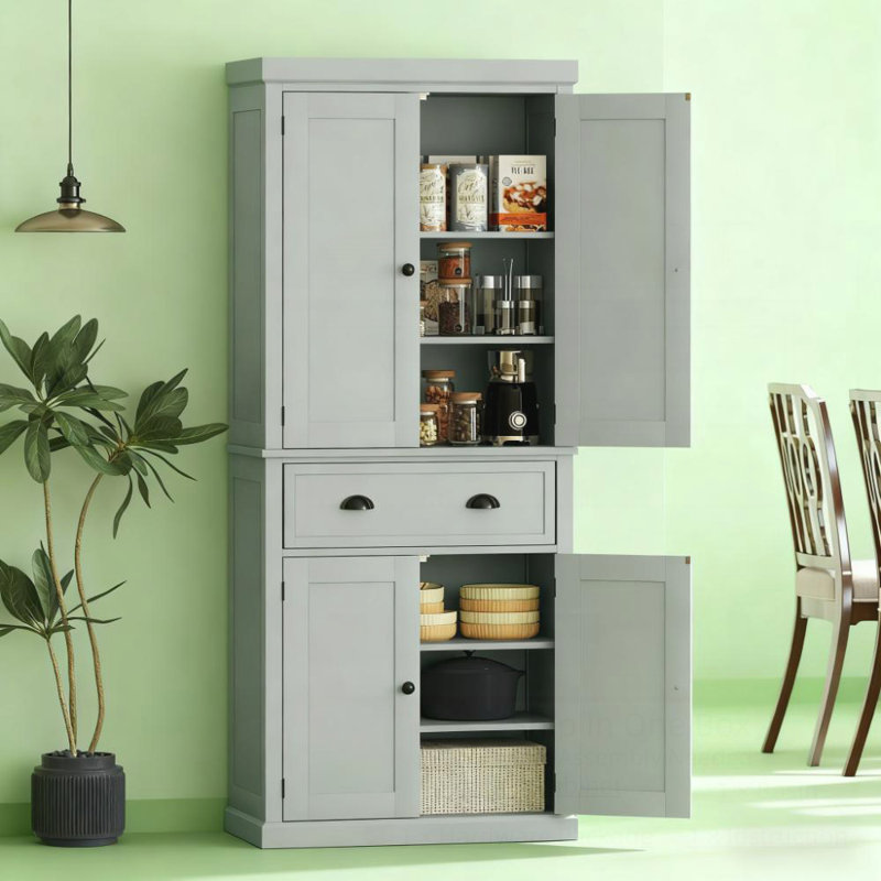 Garde-manger autoportant avec tablettes réglables et beaucoup de rangement, parfait pour la cuisine et la salle à manger