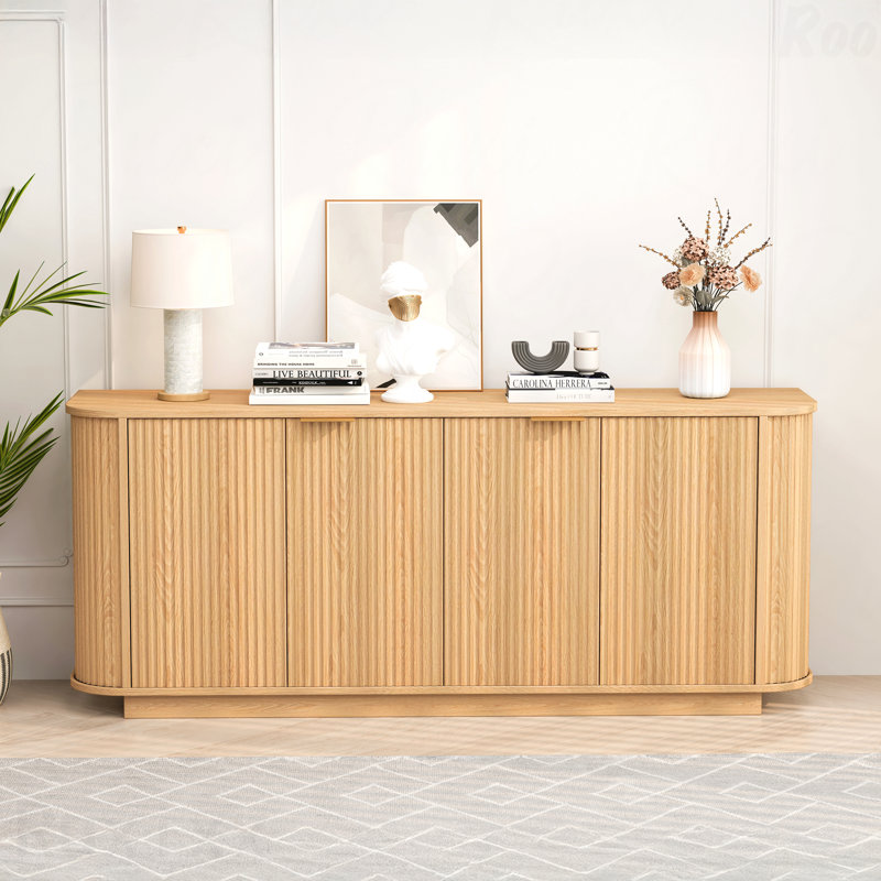 63"W Wavy Storage Sideboard, Double-Door Buffet Cabinet With Adjustable Shelves, Multi-Scene Organizer For Kitchen Living Room Hallway