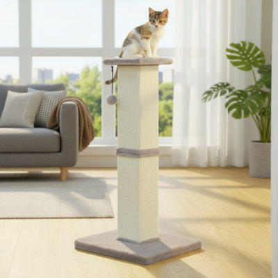 Indoor Sisal Cat Scratching Post, Sturdy And Durable, Not Easily Damaged, With A Wide Base For Added Stability, And A Stylish And Versatile Gray Color.