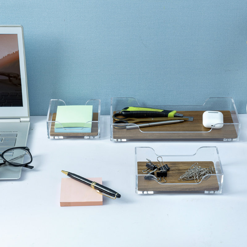 Solid Wood Acrylic Desk Organiser