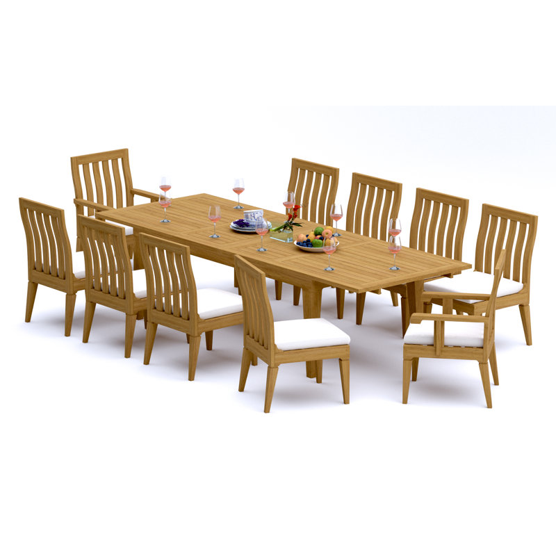 Caranas Teak Wood Patio Dining Set with, 10