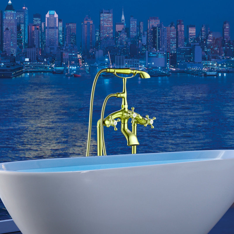 Robinet de baignoire autoportant à fixation au sol avec douche à main, Or brossé