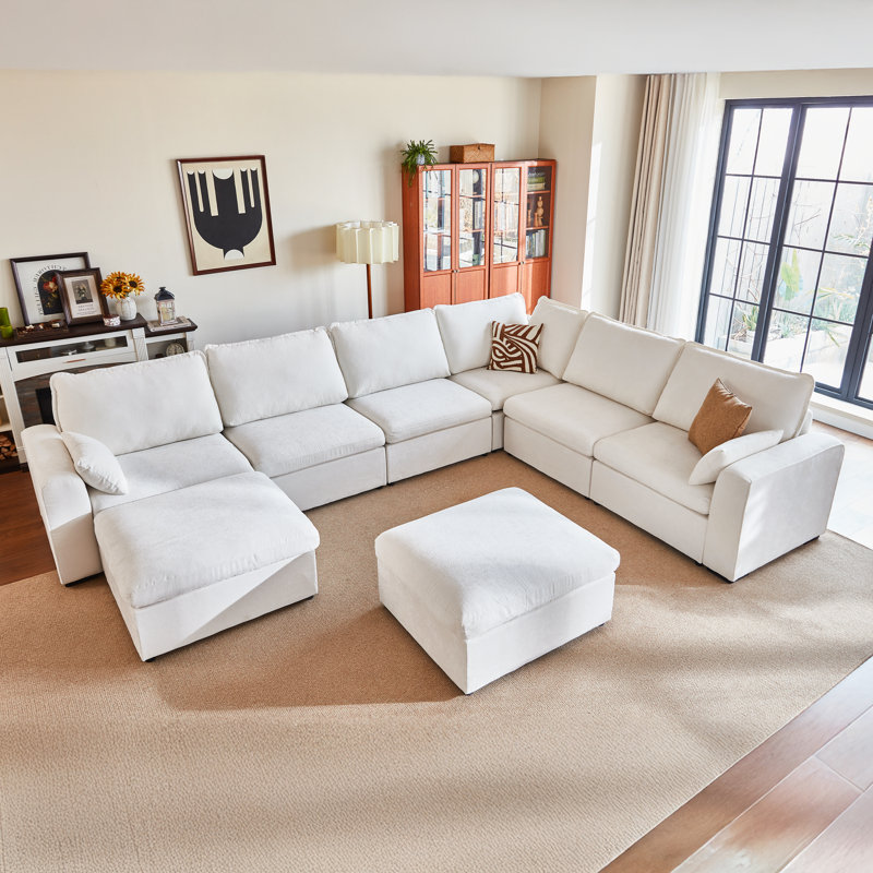 Canapé modulaire surdimensionné pour 8 personnes avec rangement, canapé-lit modulaire en chenille convertible profond, housses pour animaux de compagnie lavables avec 2 repose-pieds