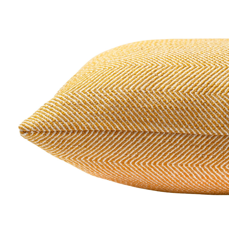Faux Wool Linen Blend Herringbone Cushion in Ochre Yellow, 43x43cm, Synthetic filled