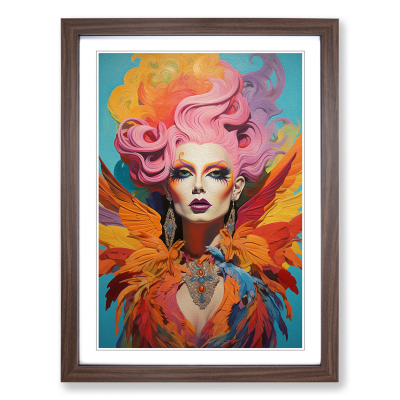 Drag Queen Symbolism - Single Picture Frame Print on Wood, 46cm H x 34cm W, Walnut Framed